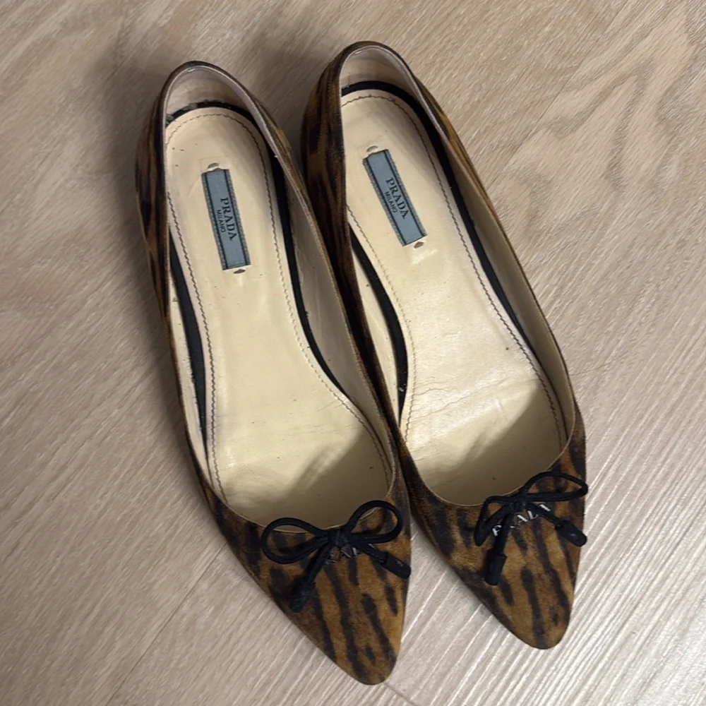 Prada Leopard Print Flats with Bow